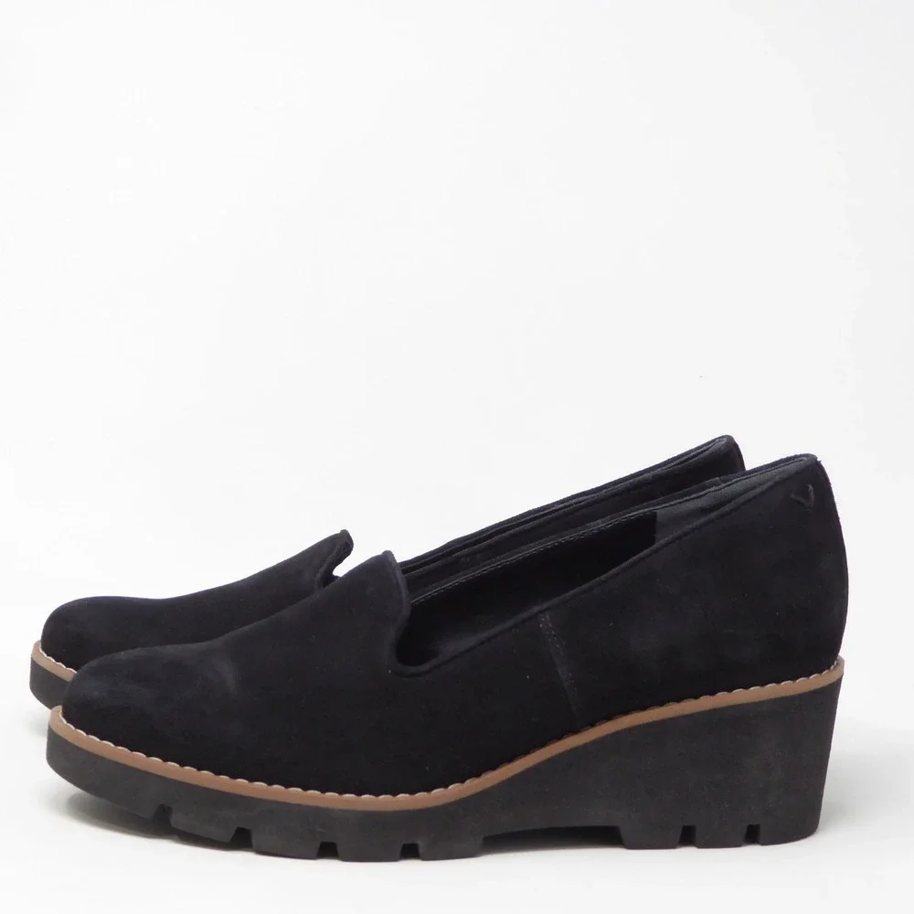 Vionic Women Willa Wedge Black Suede Loafer Shoes 8